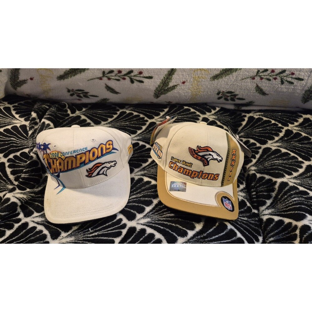 98 Denver Broncos Hat Conference Champions Official+Vintage 98 Super Bowl Bronco